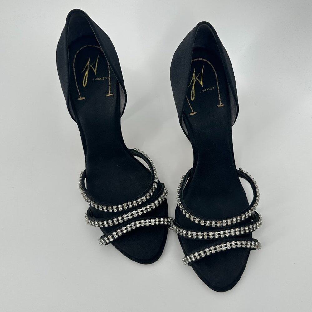 $11SALE!!! J Vincent Rhinestone Satin Black Heels Size 8